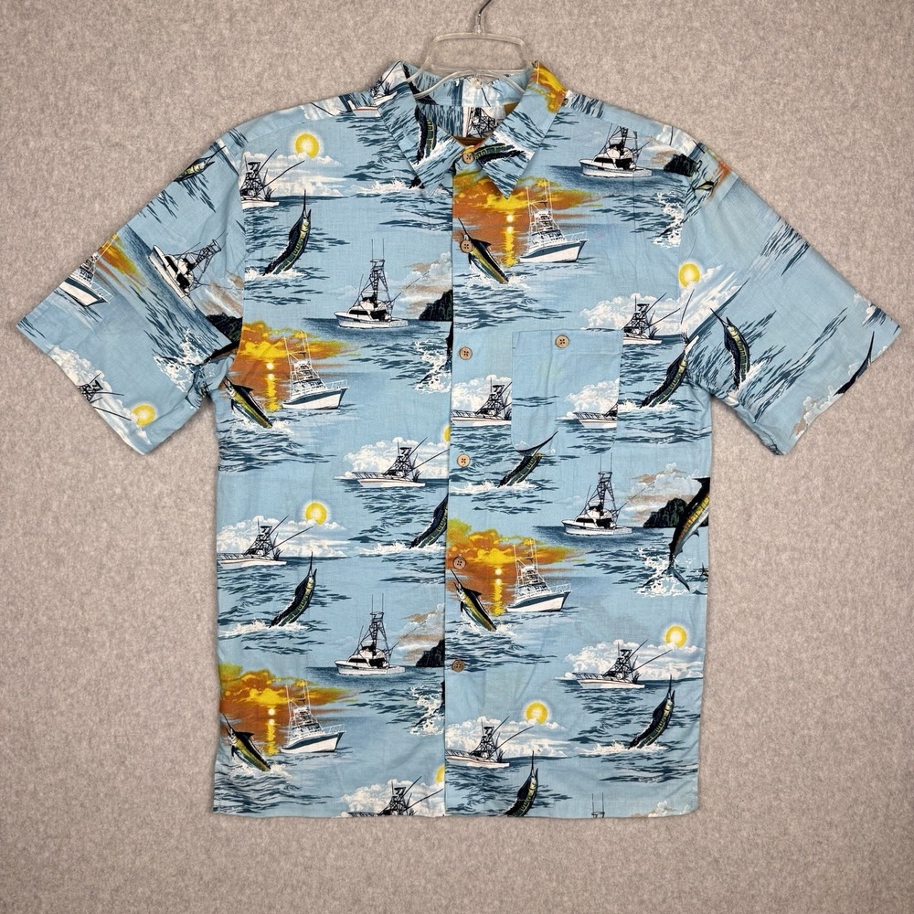Clearwater Outfitters Short Sleeve Button Down Nautical Fishing Marlin Shirt L - Picture 2 of 10